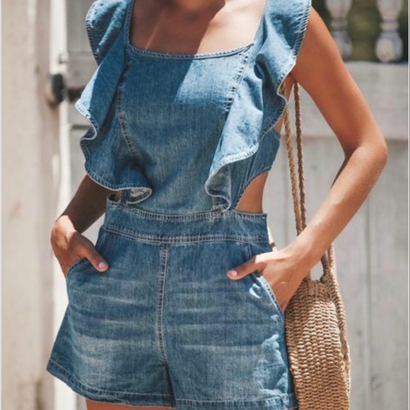 LAST 2 * Pocket Denim Romper - Picture 3 of 7